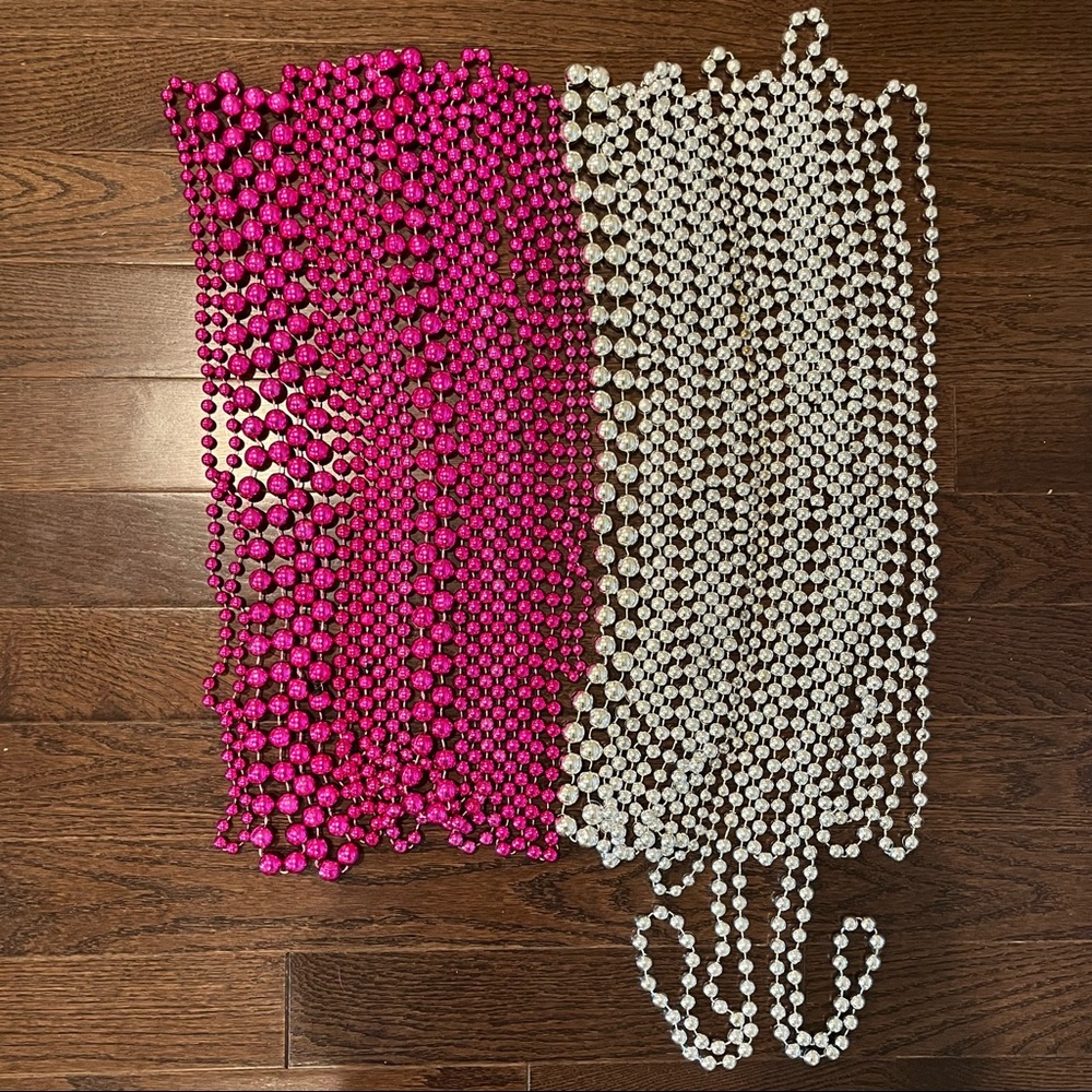 Pink and Silver Mardi Gras Beads Lot of 24